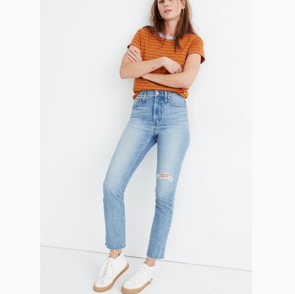 Madewell Classic Straight Leg Frayed Hem Jeans